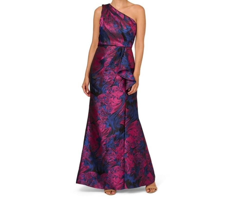 Adrianna Papell One Shoulder Jacquard Gala Formal Gown Size 12 Orchid Wedding